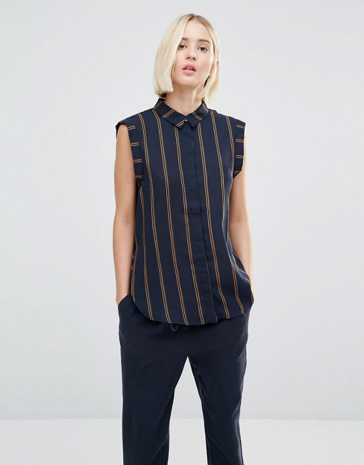 Selected Louay Sleeveless Stripe Shirt - Navy