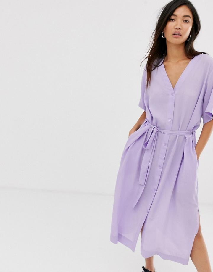 Weekday Tie-waist Midi Dress In Lilac