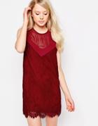 Jovonna Rogers Shift Dress With Lace Overlay - Red