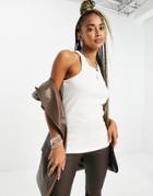 Topshop Longline Racer Tank Top In Ecru-white
