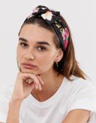 Asos Design Headband With Stitched Knot In Floral Print - Multi