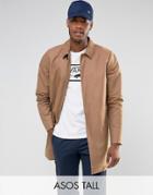 Asos Tall Shower Resistant Single Breasted Trench In Tobacco - Brown