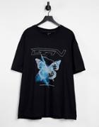 Good For Nothing Oversized T-shirt In Black With Butterfly And Logo Print