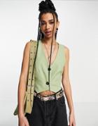 Bershka Tailored Double Button Vest In Soft Green - Part Of A Set