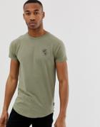 French Connection Muscle Fit Logo Curved Hem T-shirt-green