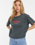New Look Acid Wash Crop Tee With Rose Detail In Gray