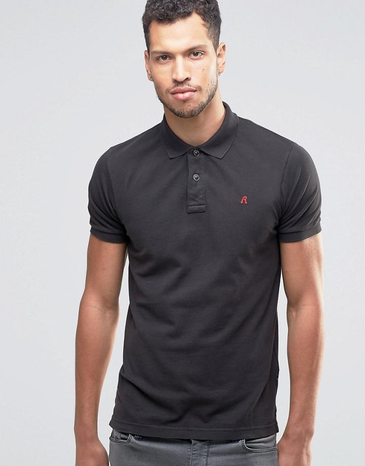 Replay Pique Logo Polo In Black - Black