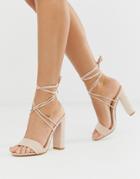 Public Desire Suzu Tie Up Block Heeled Sandals-beige