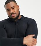 French Connection Plus Long Sleeve Revere Collar Shirt In Black-blue