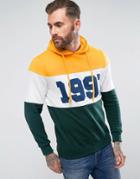 Pull & Bear Retro Logo Panel Hoodie In Green - Green