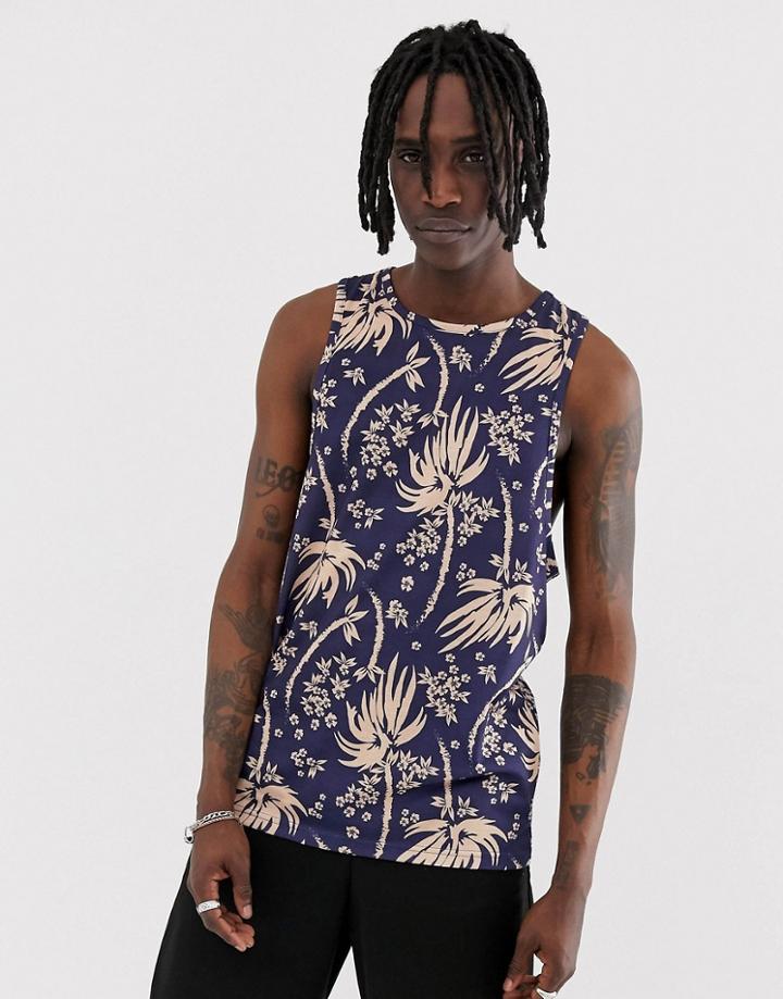 Urban Threads Botanic Print Tank - Blue