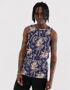 Urban Threads Botanic Print Tank - Blue