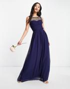 Little Mistress Bridesmaid High Neck Dress In Navy