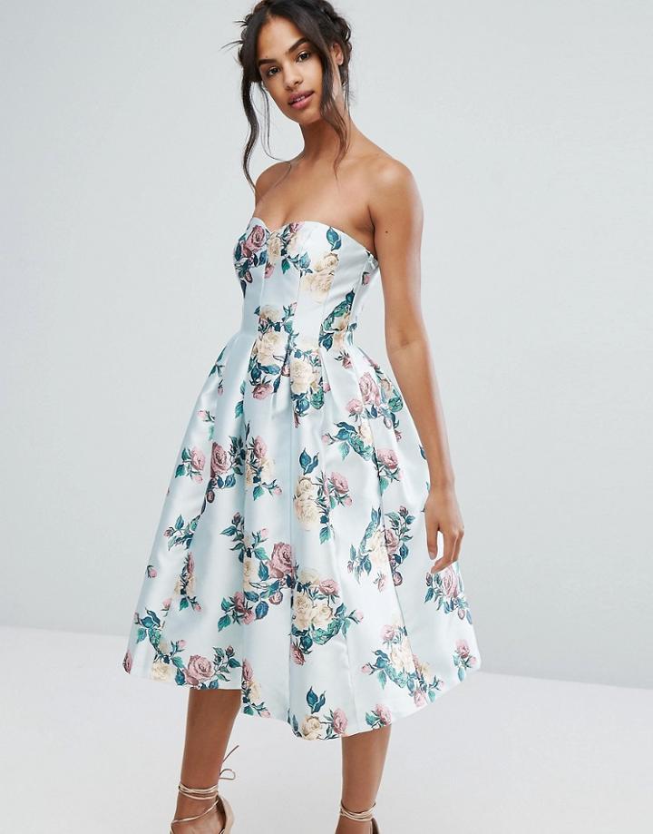 Chi Chi London Structured Bandeau Midi Dress - Multi
