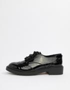 Faith Ace Black Lace Up Patent Brogue Shoes - Black