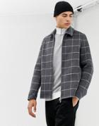 Asos Design Wool Mix Zip Through Jacket With Window Pane Check-gray