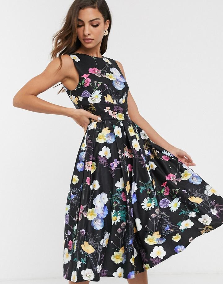 Little Mistress Floral Print Skater Dress-multi