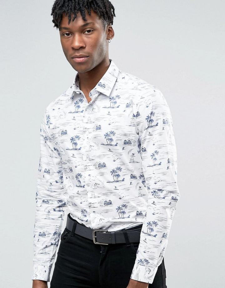 Devils Advocate Formal Printed Slim Fit Shirt - Orange