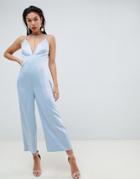 Asos Design Occasion Cami Jumpsuit With Chain Detail - Blue