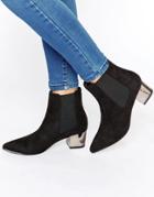 Truffle Point Toe Kitten Heel Boots - Black