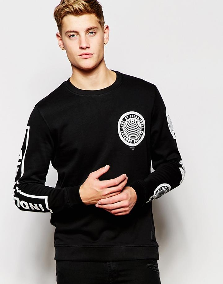 Jack & Jones Sweatshirt With Sleeve Print - Black
