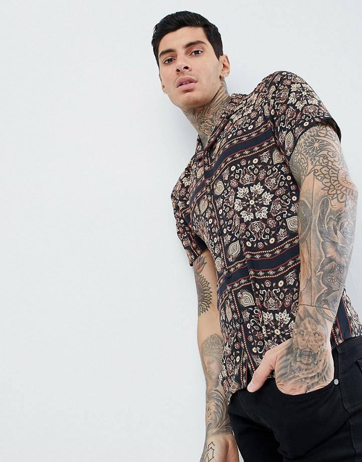 Asos Design Regular Fit Paisley Shirt With Revere Collar - Red