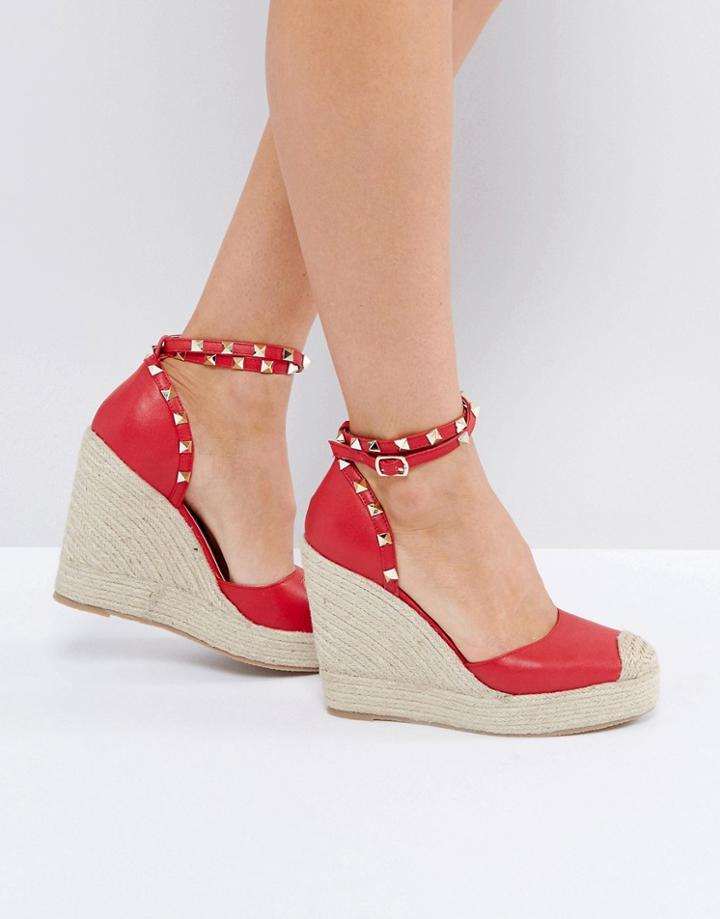 Truffle Collection Heeled Espadrille With Studded Ankle Strap - Red