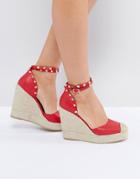 Truffle Collection Heeled Espadrille With Studded Ankle Strap - Red