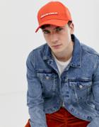 Asos Design Baseball Cap In Red With Rubber Badge Detail - Red