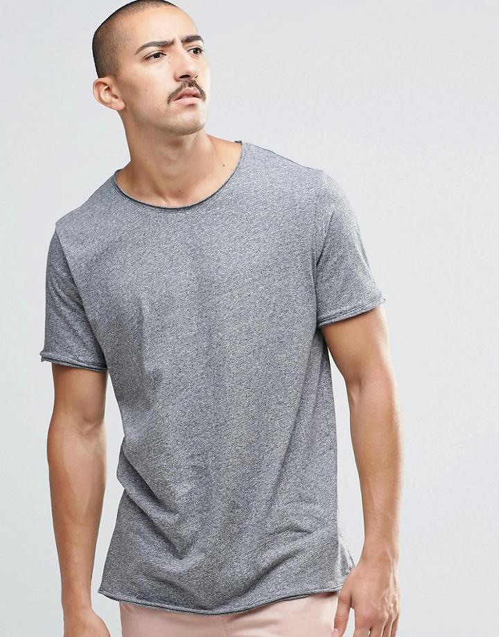Weekday Dark Raw Edge T-shirt In Dark Gray Melange - Gray