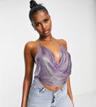 Asyou Chainmail Backless Cowl Top In Lilac-purple