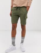 Asos Design Jersey Skinny Shorts With Cargo Pockets In Khaki-purple
