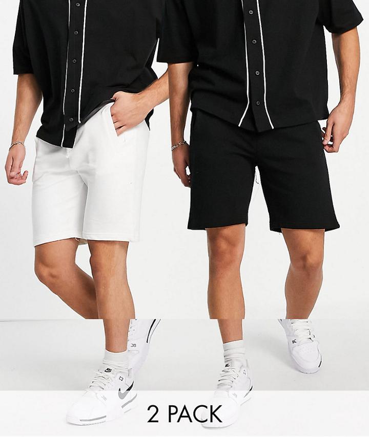 Pull & Bear Join Life 2-pack Shorts In Black And White-multi