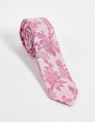 Asos Design Slim Tie With Oversized Floral Design In Pink - Lpink