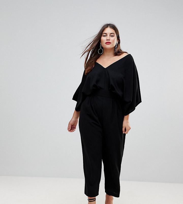 Asos Curve Jumpsuit With Kimono Sleeve And Peg Leg - Black