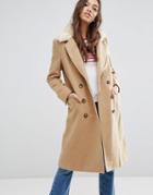 Brave Soul Ashwich Double Breasted Coat With Faux Fur Collar - Beige