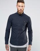 Farah Oxford Shirt With Black Weft In Slim Fit Navy - Navy