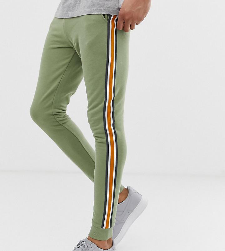 Asos Design Tall Skinny Sweatpants With Side Stripe In Green - Green