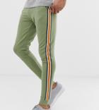 Asos Design Tall Skinny Sweatpants With Side Stripe In Green - Green