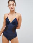 Ps By Paul Smith Pannelled Swimsuit-navy