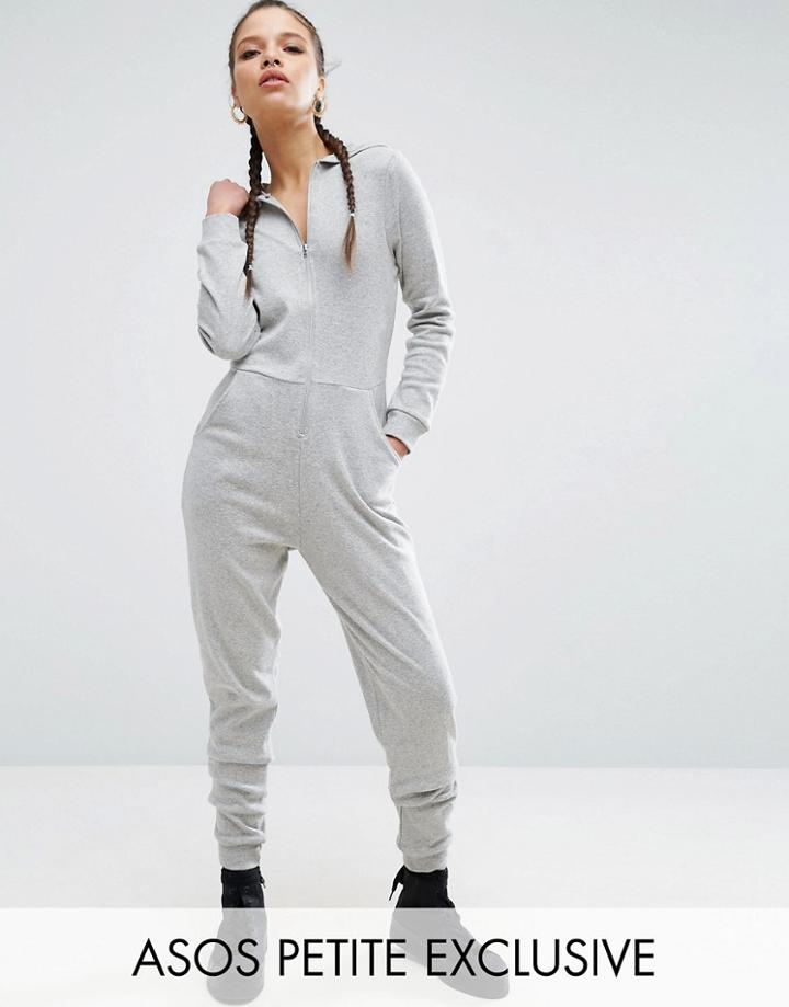 Asos Petite Zip Through Hoody Jumpsuit - Gray
