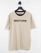Selected Homme Organic Cotton Blend Oversized T-shirt With Self Love Print In Sand-neutral