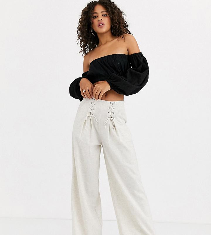 Outrageous Fortune Tall Drawstring Side Wide Pants In Sand - Cream