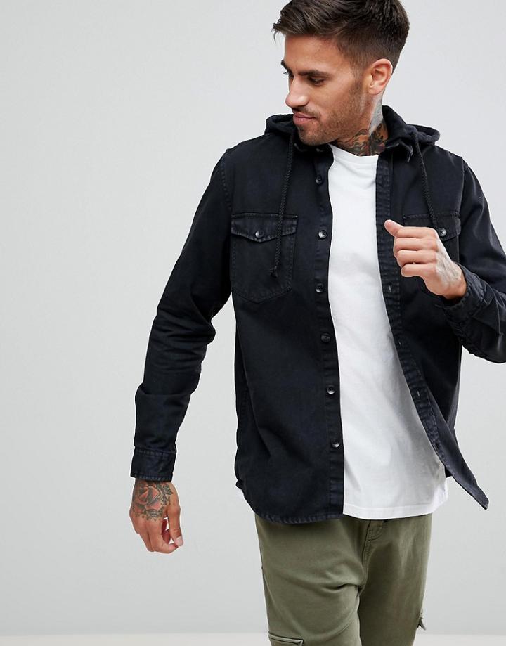 New Look Shirt With Hood In Black - Black