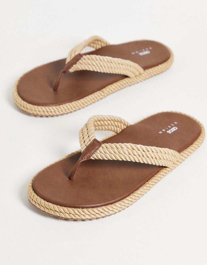 Asos Design Flip Flop In Natural Rope-neutral