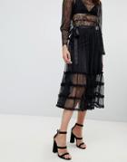 To Be Adored Joy Ruffle Mesh Midi Skirt - Black