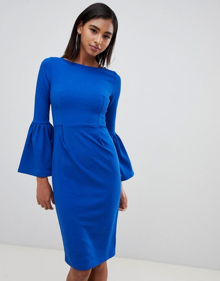 Club L Pencil Dress With Extreme Frill Sleeve-blue