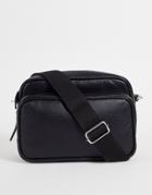 Asos Design Leather Cross Body Bag With Zip Pocket In Black