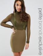 Naanaa Petite All Over Mesh Top Bodycon Dress - Green