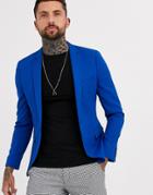 Asos Design Wedding Super Skinny Blazer In Blue Crepe